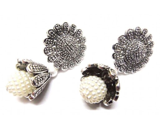 Silver Oxidized Earring Jhumka Jhumki PushBack Dangle Drop Faux Imitation Pearl 6